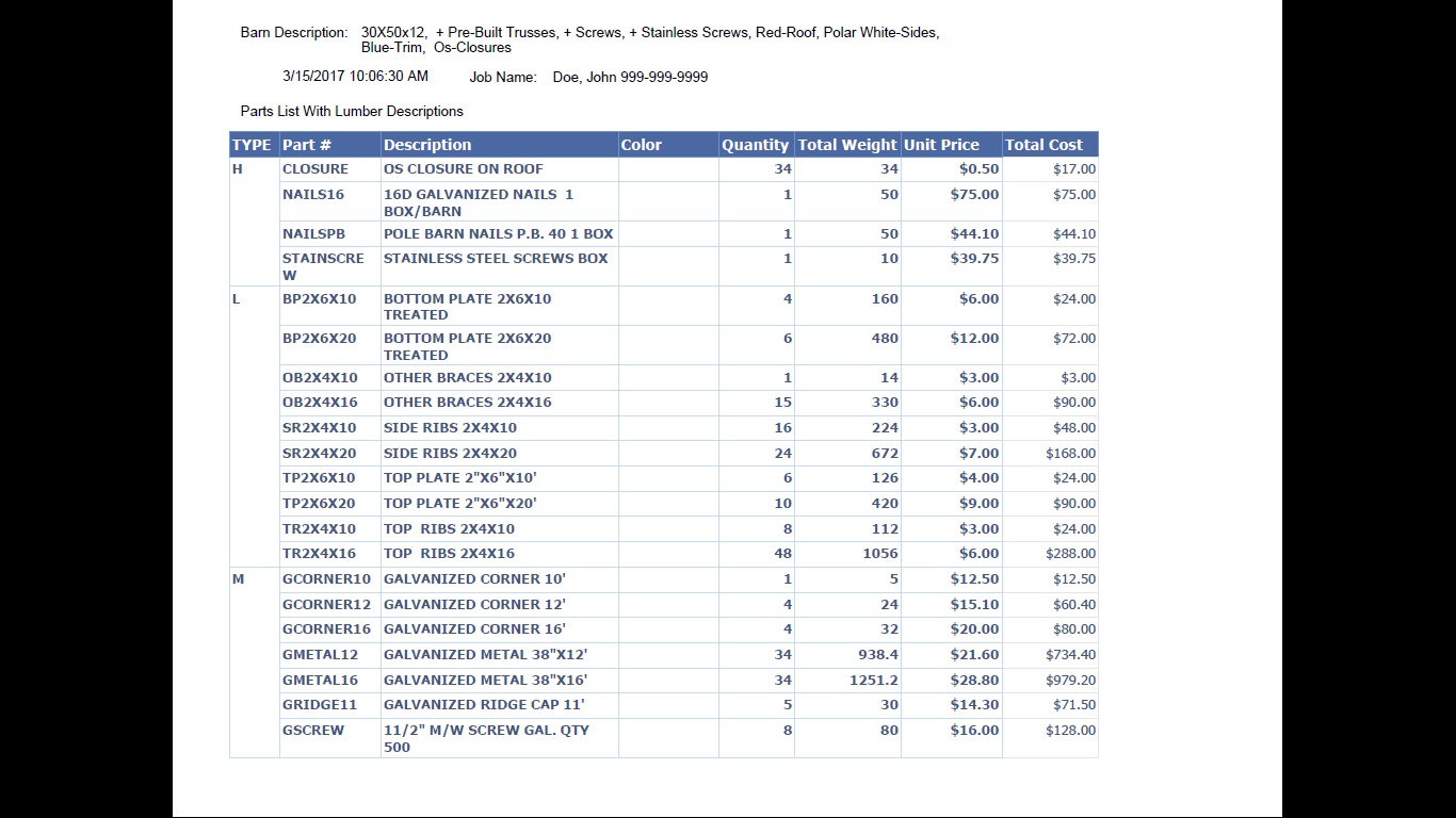 Parts List